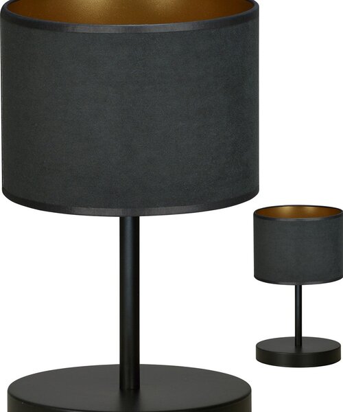 Stolní lampa HILDE LN1 – celočerná, textilní stínidlo, 1× E27, šířka 18 cm