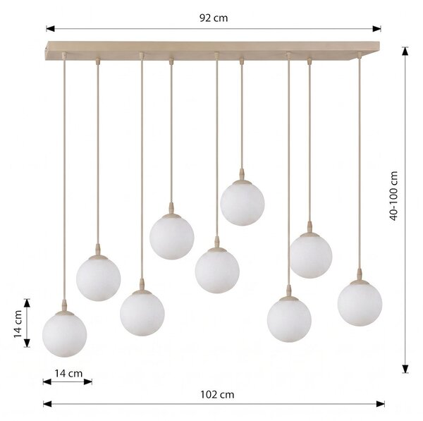 Závěsné svítidlo COSMO 9 – moka, opálové sklo, 9× E14, šířka 102 cm