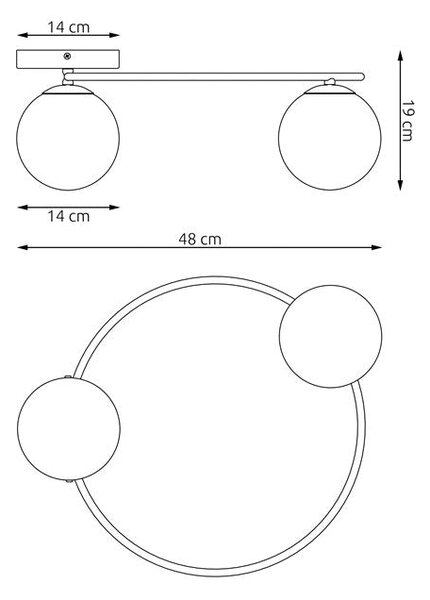 Stropní svítidlo SOPRA 2 – moka, jantarové sklo, 2× E14, šířka 47 cm