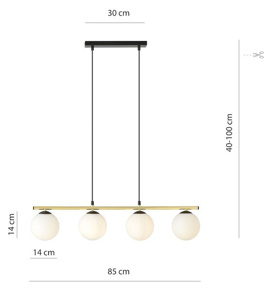 Závěsné svítidlo ALORA 4 – černé, opálové sklo, 4× E14, šířka 85 cm