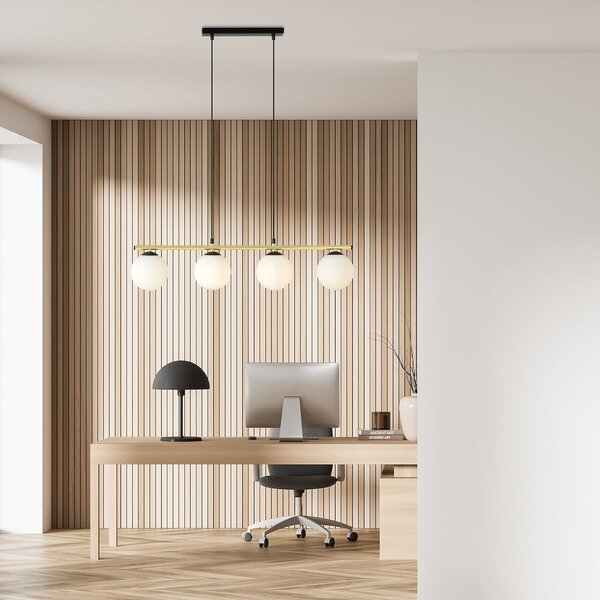 Závěsné svítidlo ALORA 4 – černé, opálové sklo, 4× E14, šířka 85 cm
