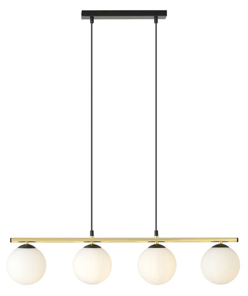 Závěsné svítidlo ALORA 4 – černé, opálové sklo, 4× E14, šířka 85 cm