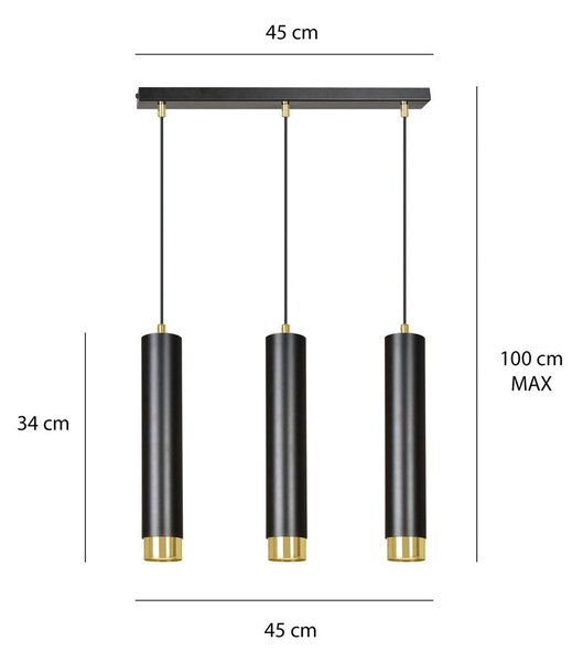 Závěsné svítidlo KIBO 3 – černé / zlaté, 3× GU10, šířka 45 cm