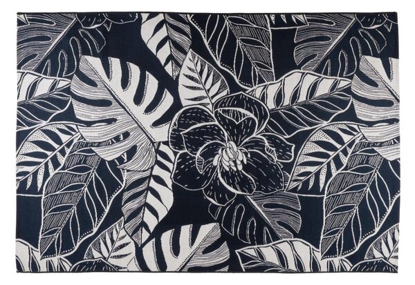 Venkovní koberec JUNGLE 160x220 cm černá/bílá/listový vzor
