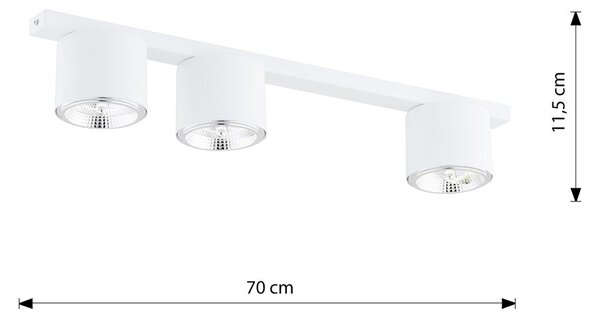 Stropní svítidlo NANO 3 – bílé, 3× GU10 AR111, šířka 70 cm