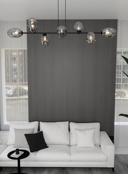 Závěsné svítidlo PANDORA 8 – černé, grafitové sklo, 8× E14, šířka 140 cm