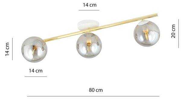 Stropní svítidlo SPLENDI 3 – bílé, grafitové sklo, 3× E14, šířka 80 cm