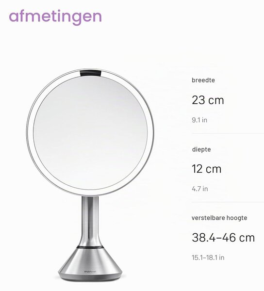 Zrcadlo do koupelny LED - 800 lux - Zvětšení 5x - Matná nerezová ocel - Automatický senzor