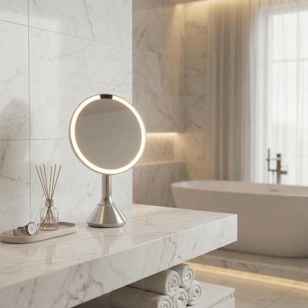 Zrcadlo do koupelny LED - 800 lux - Zvětšení 5x - Matná nerezová ocel - Automatický senzor