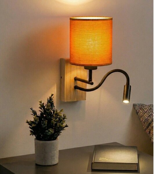 Brilagi - LED Nást. lampa NUBILA WOOD 1xE27/25W/230V + LED/3W dub/černá/oranžová