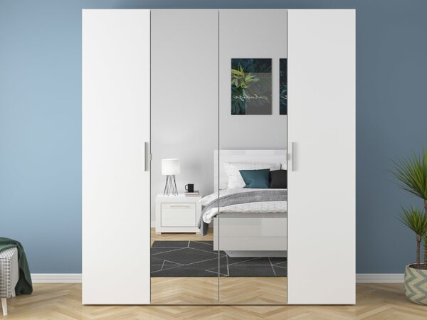 FLEX šatní skříň 200/13, bílá/bílý lesk/zrcadlo