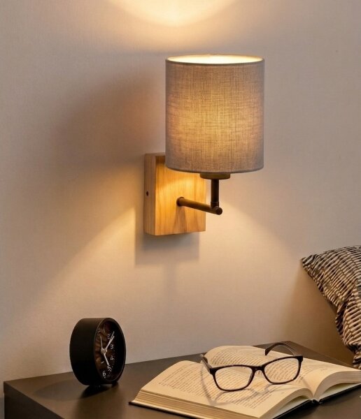 Brilagi - Nástěnná lampa NUBILA WOOD 1xE27/25W/230V dub/černá/sv. šedá