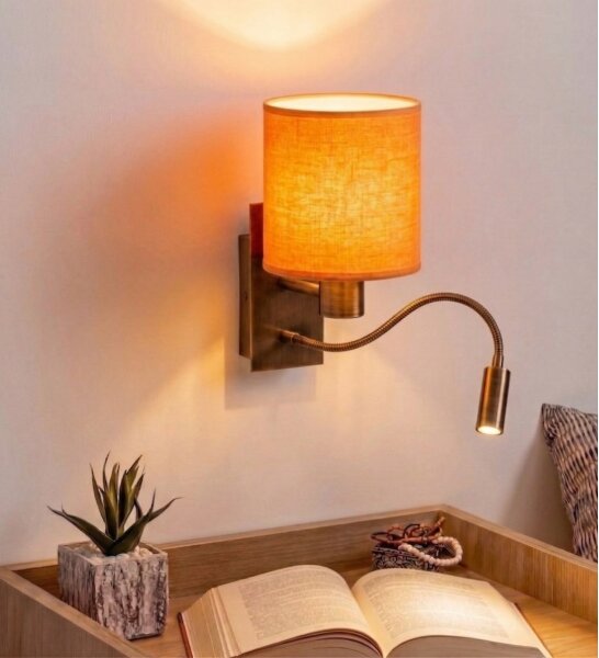 Brilagi - LED Flexib. nást. lampa NUBILA 1xE27/25W/230V + LED/3W mosaz/oranžová