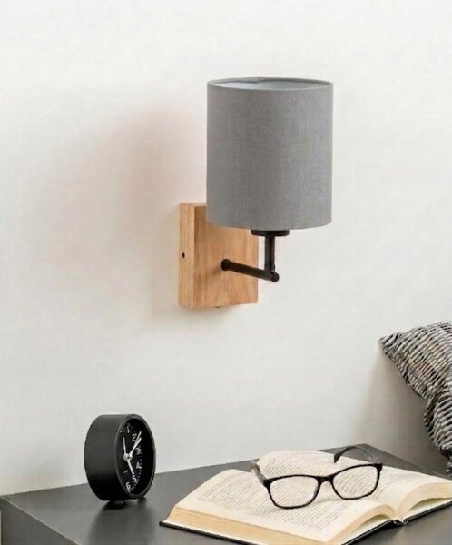 Brilagi - Nástěnná lampa NUBILA WOOD 1xE27/25W/230V dub/černá/sv. šedá