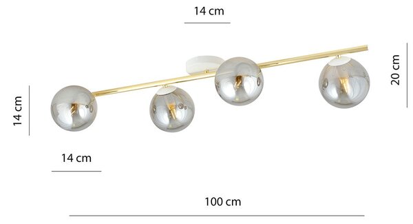 Stropní svítidlo SPLENDI 4 – bílé, grafitové sklo, 4× E14, šířka 100 cm