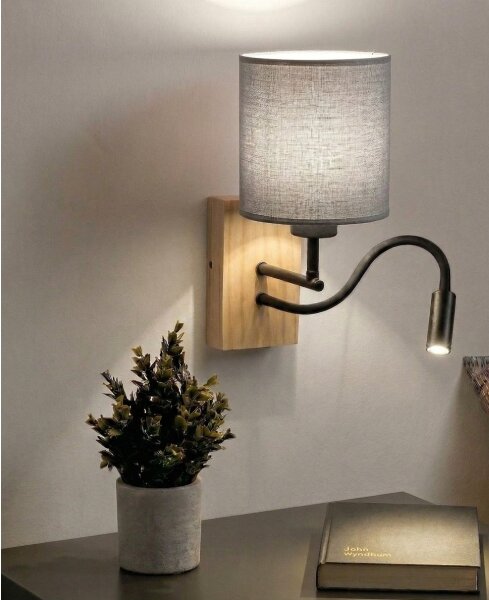 Brilagi - LED Nást. lampa NUBILA WOOD 1xE27/25W/230V + LED/3W dub/černá/sv. šedá