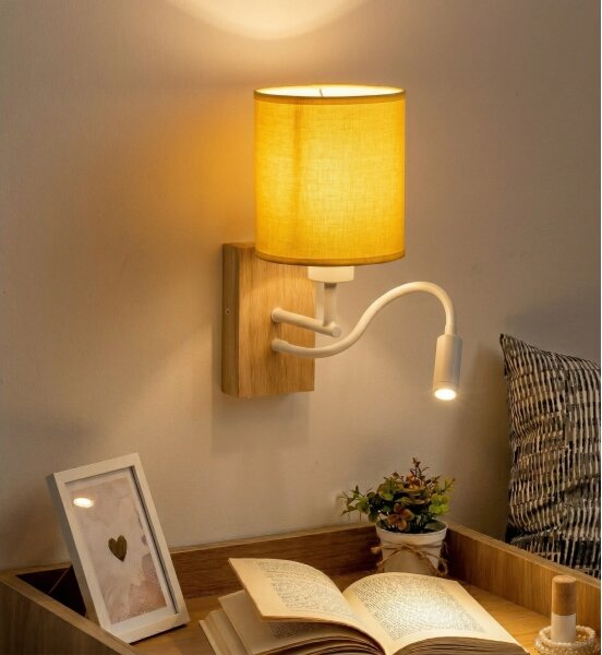 Brilagi - LED Nástěnná lampa NUBILA WOOD 1xE27/25W/230V + LED/3W dub/bílá/žlutá
