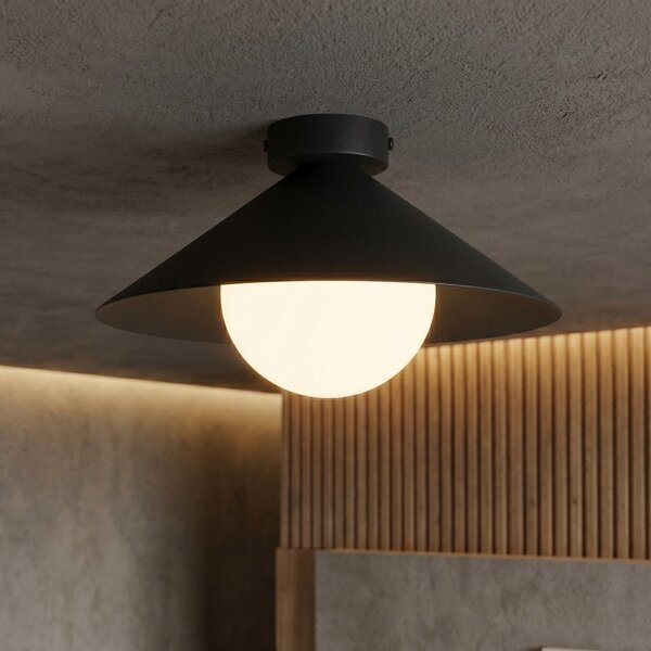 Stropní svítidlo MONO 1S – černé, opálové sklo, 1× E14, šířka 30 cm