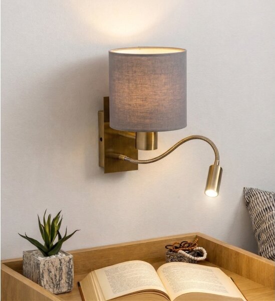 Brilagi - LED Flexib. nást. lampa NUBILA 1xE27/25W/230V + LED/3W mosaz/sv. šedá