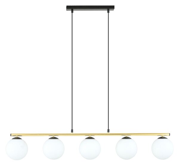 Závěsné svítidlo ALLORA 5 – černé, opálové sklo, 5× E14, šířka 105 cm
