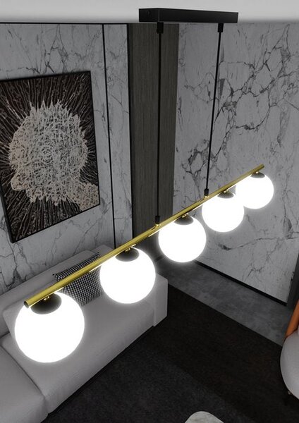 Závěsné svítidlo ALLORA 5 – černé, opálové sklo, 5× E14, šířka 105 cm