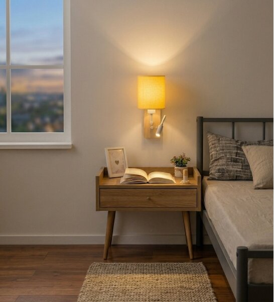 Brilagi - LED Nástěnná lampa NUBILA WOOD 1xE27/25W/230V + LED/3W dub/bílá/žlutá