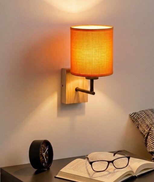 Brilagi - Nástěnná lampa NUBILA WOOD 1xE27/25W/230V dub/černá/oranžová