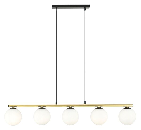 Závěsné svítidlo ALLORA 5 – černé, opálové sklo, 5× E14, šířka 105 cm