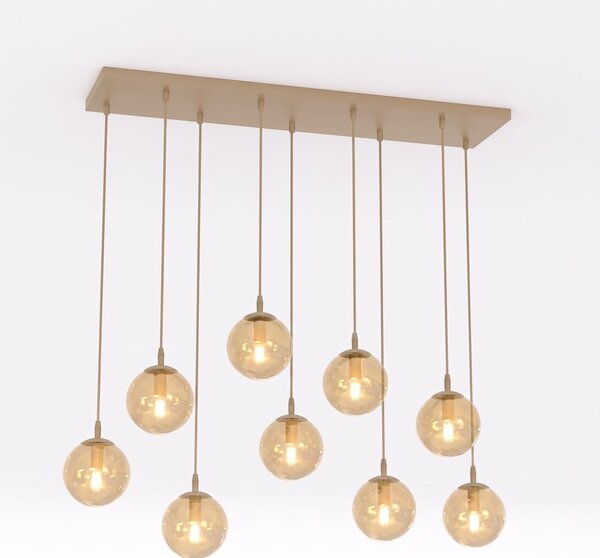 Závěsné svítidlo COSMO 9 – moka, jantarové sklo, 9× E14, šířka 102 cm