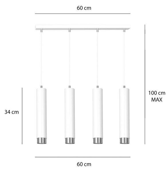 Závěsné svítidlo KIBO 4 – bílé / chromové, 4× GU10, šířka 60 cm