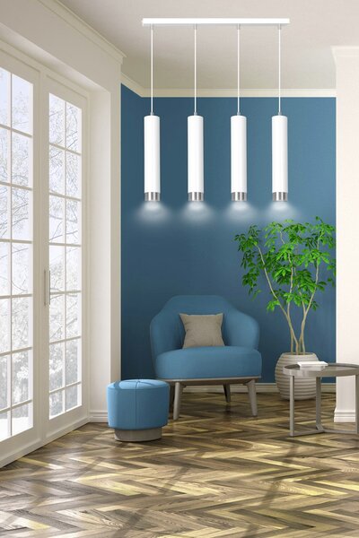Závěsné svítidlo KIBO 4 – bílé / chromové, 4× GU10, šířka 60 cm