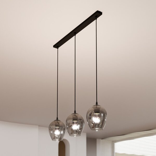 Závěsné svítidlo ISTAR 3 – černé, grafitové sklo, 3× E27, šířka 70 cm