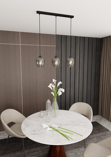 Závěsné svítidlo ISTAR 3 – černé, grafitové sklo, 3× E27, šířka 70 cm