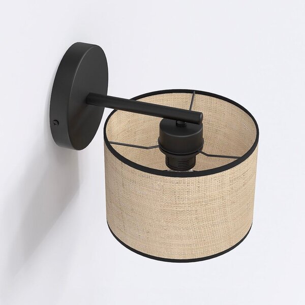 Nástěnné svítidlo ECO K1 – černé / ratanové, 1× E27, šířka 31 cm