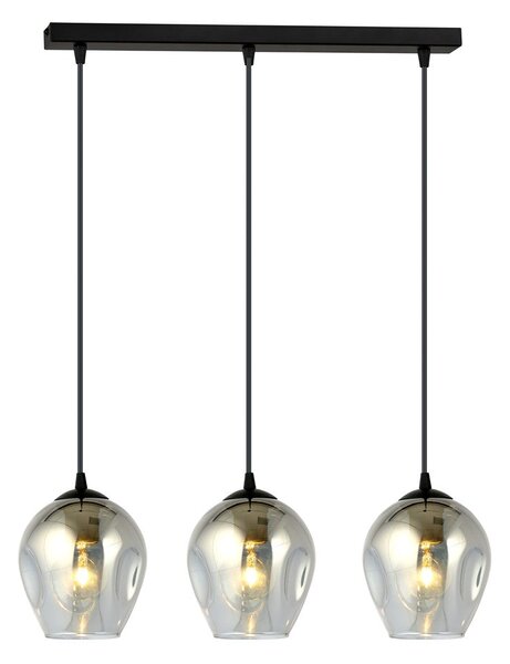 Závěsné svítidlo ISTAR 3 – černé, grafitové sklo, 3× E27, šířka 70 cm