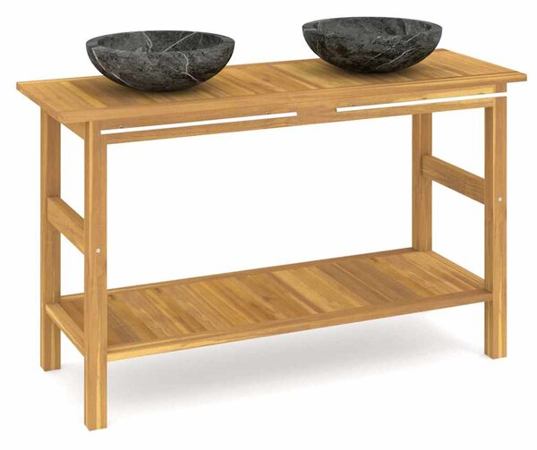 Koupelnová skříňka s umyvadly z černého mramoru masivní teak 3096579