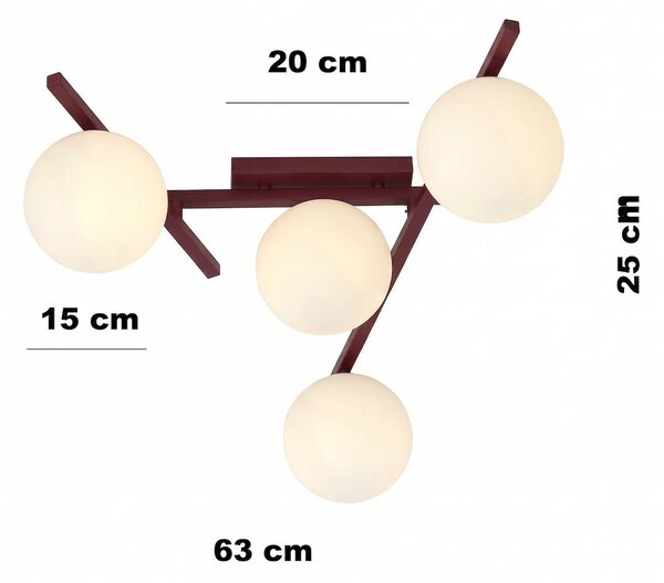 Stropní svítidlo SMART 4 – vínové, opálové sklo, 4× E14, šířka 63 cm