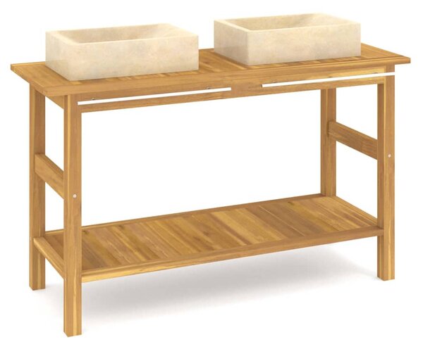 Koupelnová skříňka s umyvadly z krémového mramoru masivní teak 3096578