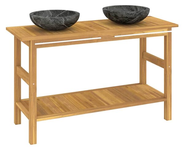 Koupelnová skříňka s umyvadly z černého mramoru masivní teak 3096579