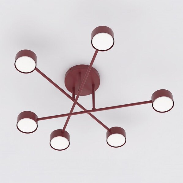 Stropní svítidlo HALO 6 – vínové, 6× GX53, šířka 60 cm
