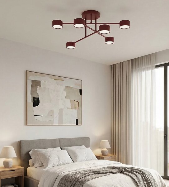 Stropní svítidlo HALO 6 – vínové, 6× GX53, šířka 60 cm