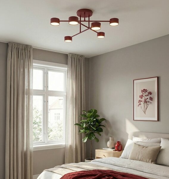 Stropní svítidlo HALO 6 – vínové, 6× GX53, šířka 60 cm