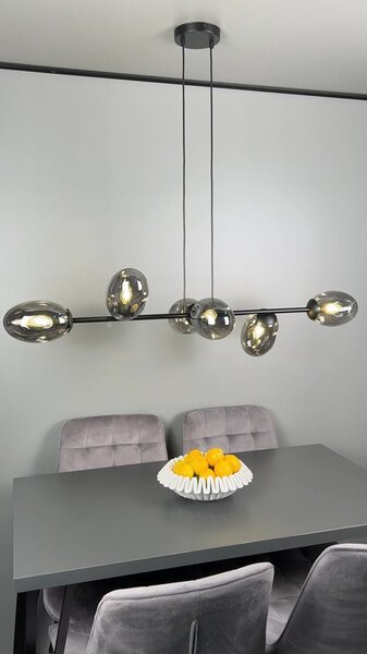 Závěsné svítidlo PANDORA 6 – černé, jantarové sklo, 6× E14, šířka 120 cm