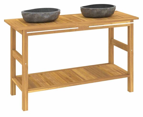 Koupelnová skříňka s umyvadly z říčního kamene masivní teak 3096583