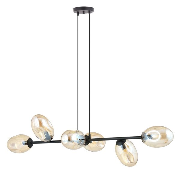 Závěsné svítidlo PANDORA 6 – černé, jantarové sklo, 6× E14, šířka 120 cm