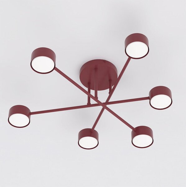 Stropní svítidlo HALO 6 – vínové, 6× GX53, šířka 60 cm