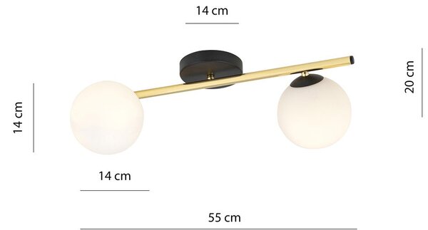 Stropní svítidlo SPLENDI 2 – černé, opálové sklo, 2× E14, šířka 55 cm