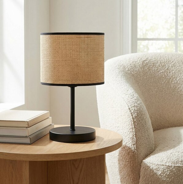 Stolní lampa ECO LN1 – černá / ratanová, 1× E27, šířka 20 cm