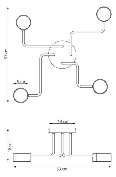 Stropní svítidlo KURAGE 4 – černé, 4× GX53, šířka 53 cm