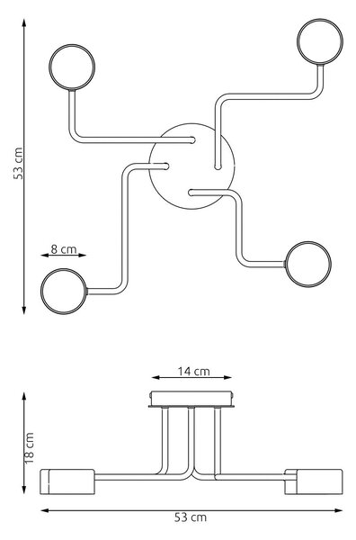 Stropní svítidlo KURAGE 4 – černé, 4× GX53, šířka 53 cm